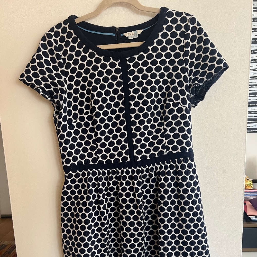Boden Navy & White Polka Dot Short Sleeve Fit & Flare Dress (Size 10R)
